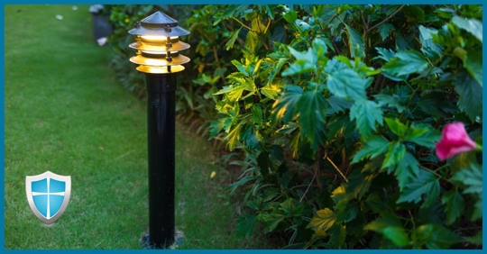 A path light in a residential yard.