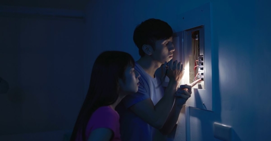 couple looking at electrical panel