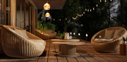 outdoor patio seating with lights